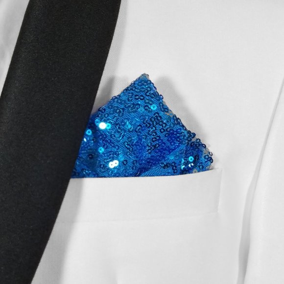 Men's French Blue Sequin Pre-Folded Pocket Square Insert - Point Design - Picture 1 of 5